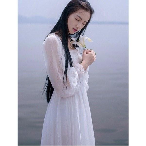 エレガント 白ワンピース マキシワンピース ロングワンピ シフォンワンピース 透け ロング丈 長袖 今だけ Shirt221 大安売り大魔王ファッション 通販 Yahoo ショッピング