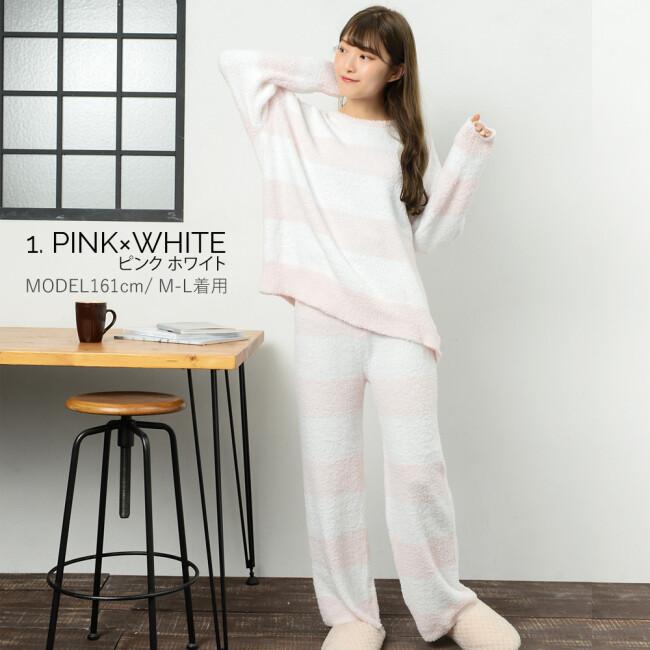 ルームウェア レディース 長袖 セットアップ 上下セット フリース 秋冬 新作 部屋着 パジャマ あったか セットアップ ワンマイルウェア 柄 ボーダー 国内正規品