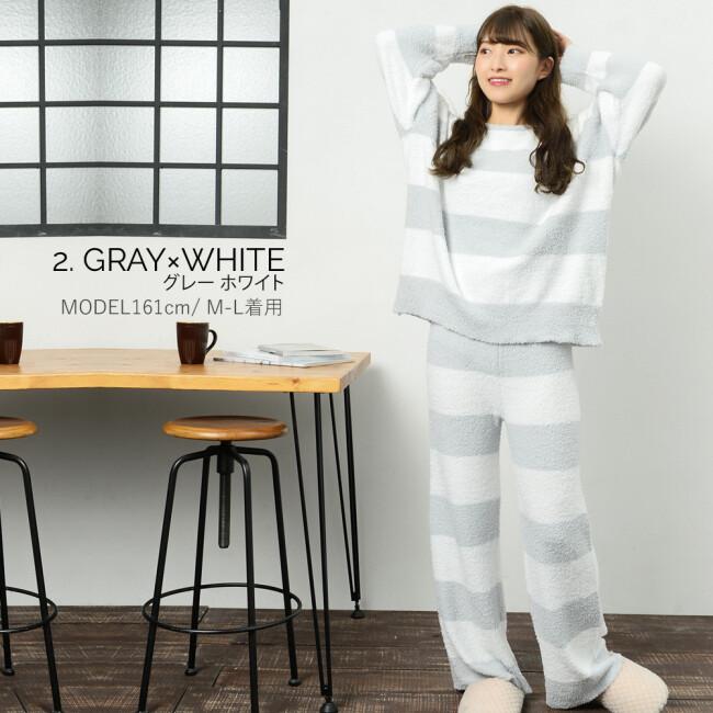 ルームウェア レディース 長袖 セットアップ 上下セット フリース 秋冬 新作 部屋着 パジャマ あったか セットアップ ワンマイルウェア 柄 ボーダー 国内正規品