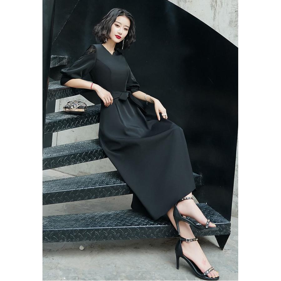 パーティードレス 結婚式 パフスリーブ パーティドレス 大人 上品 長袖