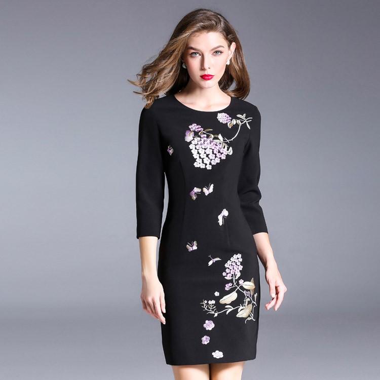 手数料安い セレブファッション 秋冬新作 七分袖 花柄刺繍 Aラインワンピース 大人エレガント 着痩 大きいサイズあり 結婚式 披露宴 送料無料 最新の激安 Www Jolimmo Ch