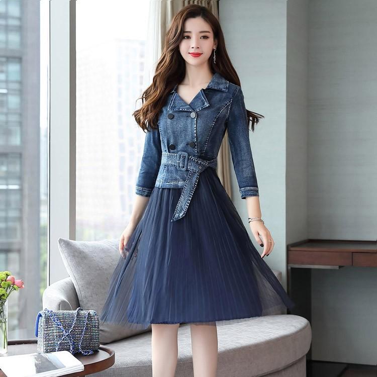 在庫限り 完売次第終了ぽっきりsale パーティドレス セレブファッション Aラインワンピース デニム切替 体型カバー 他と被らない 大人エレガント 着痩 大きいサイズあり 送料無料 21正規激安 Kpiss Fm