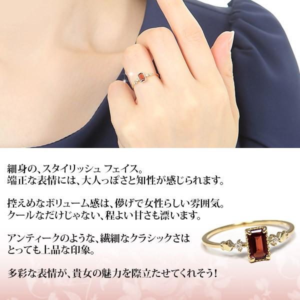 ガーネット リング ダイヤモンド バゲットカット スクエア K10YG ガーネット リング ダイヤモンド バゲットカット スクエア K10YG