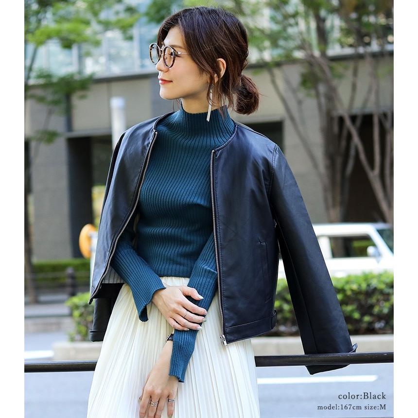 ノーカラー ライダース ジャケット レディース レザー コート アウター