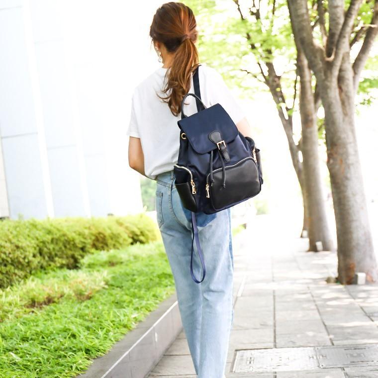 ナイロン レザー リュックサック バックパック レディース ポケット ファスナー シンプル レザー 合成皮革 大きめ Alcj Fashionletter 通販 Yahoo ショッピング