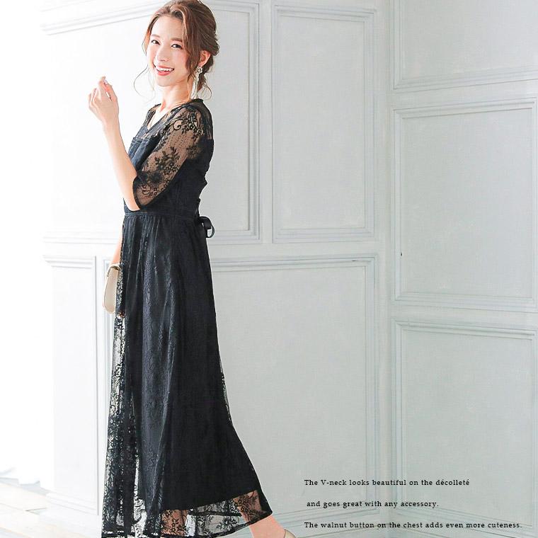 送料込 パーティードレス ロング丈 結婚式 パーティードレス 結婚式 黒 レース ワンピース レース ロングドレス 結婚式 お呼ばれ マキシ丈 ロン 短納期対応 Btygravelmart Ca