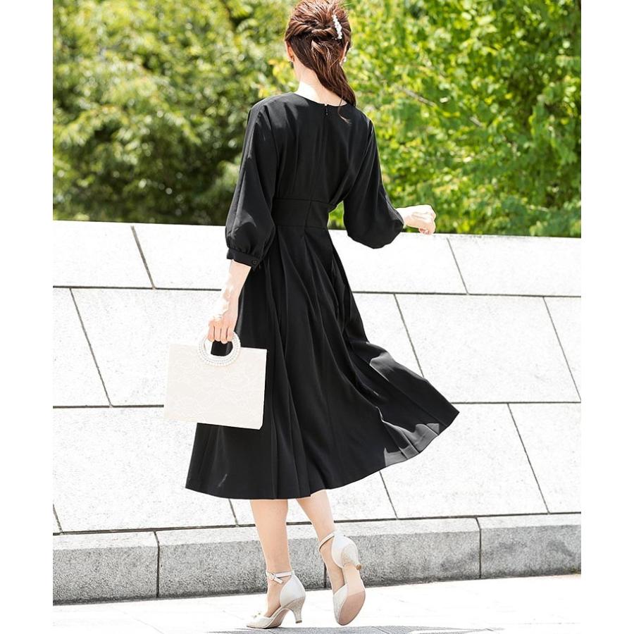 結婚式 ワンピース ドレス ボリューム袖 Vネック パーティードレス 謝恩会 入学式 卒業式 母 ママ カジュアル 普段着 Am Fashionletter 通販 Yahoo ショッピング