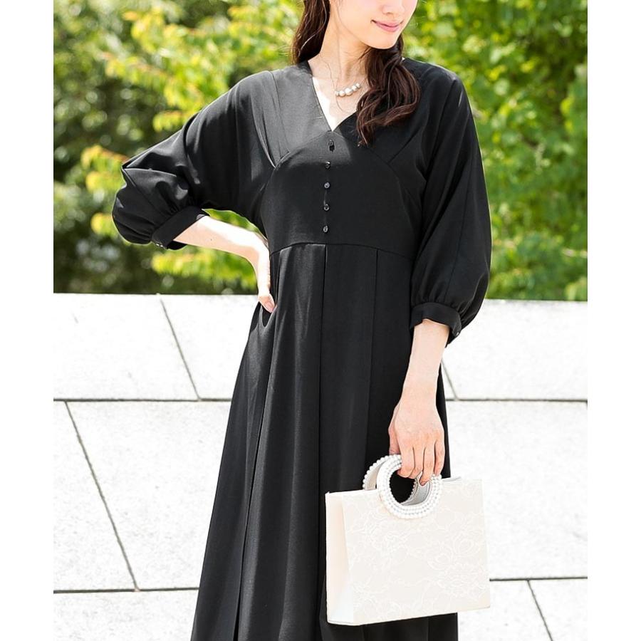 結婚式 ワンピース ドレス ボリューム袖 Vネック パーティードレス 謝恩会 入学式 卒業式 母 ママ カジュアル 普段着 Am Fashionletter 通販 Yahoo ショッピング