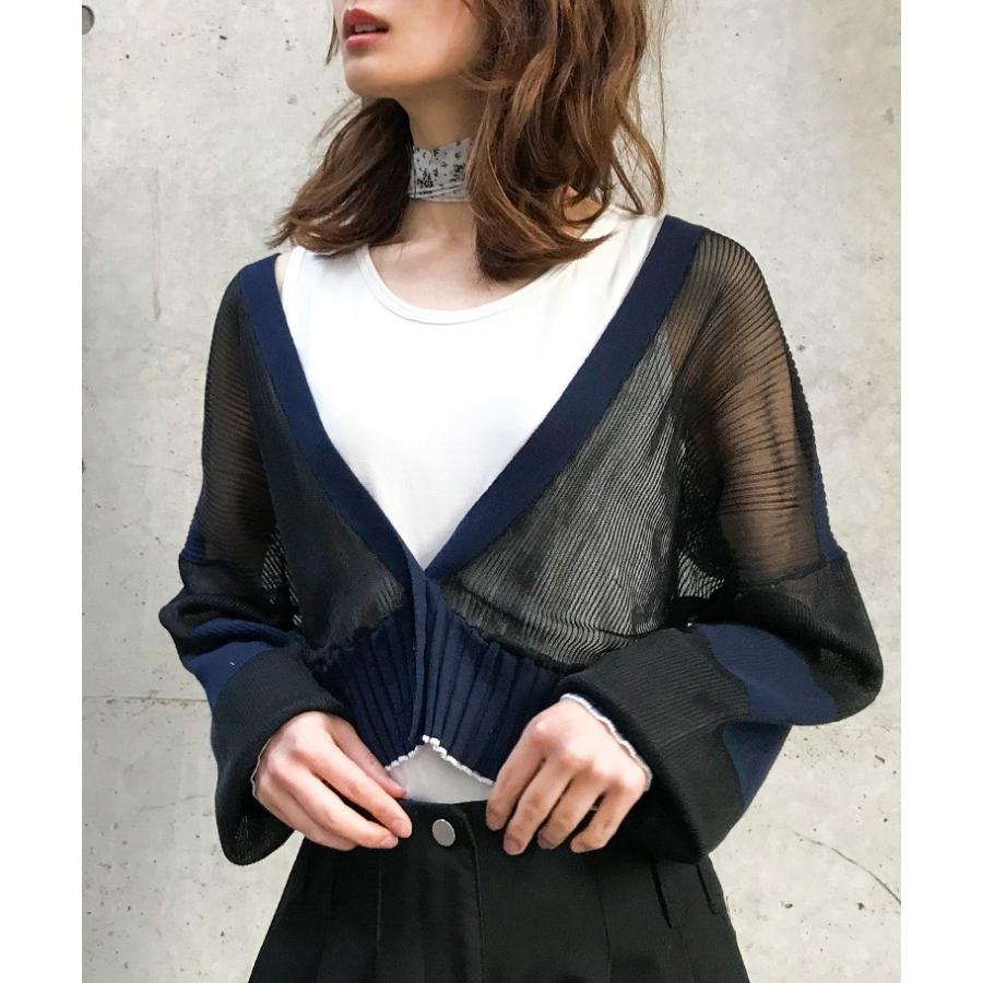 当日出荷 カーディガン ニット シースルー シアー 透け感 ニットカーデ ショート丈 バックリボン スプリング レイヤード チュール 正規品 Globalayucare In