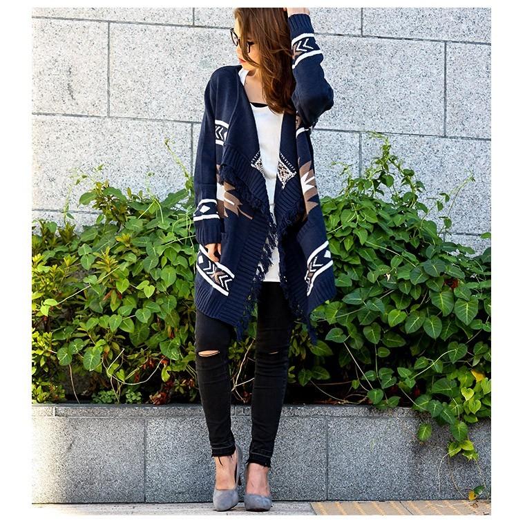 ネイティブ柄 ニットガウン トッパーカーデ ざっくりニット 大きいサイズ レディース B61 Fashionletter 通販 Yahoo ショッピング