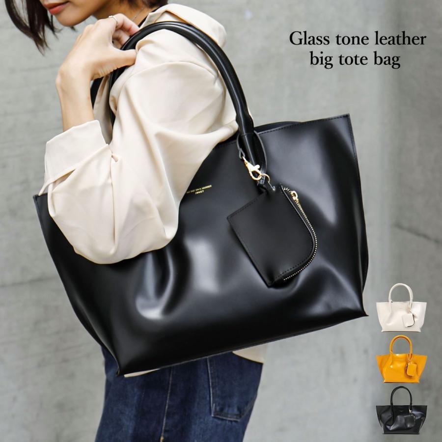 ビッグ ガラス調レザー トートバッグ おしゃれマザーズバッグ レディース ミニポーチ付き 微光沢合皮 ビッグバッグ ビッグトートバッグ 大きいサイズ Bj54 Fashionletter 通販 Yahoo ショッピング