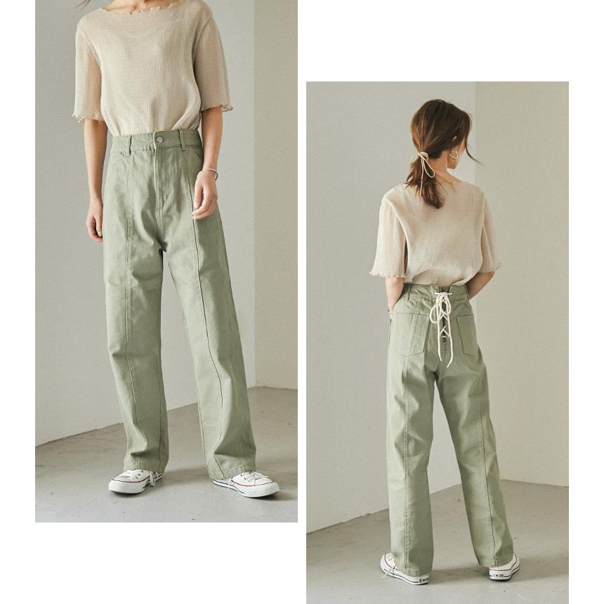 後ろ姿も抜かりなく バックレースアップ ストレートパンツ ハイウエスト ワイドパンツ レディース バックスタイル バックコンシャス ツイルパンツ ゆったり Fo2130 Fashionletter 通販 Yahoo ショッピング