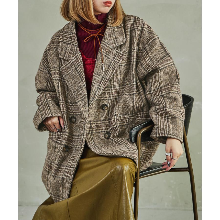 Fashion Letter ミドル丈 グレンチェックジャケット チェック柄 Fashion Letter ミドル丈 グレンチェックジャケット チェック柄