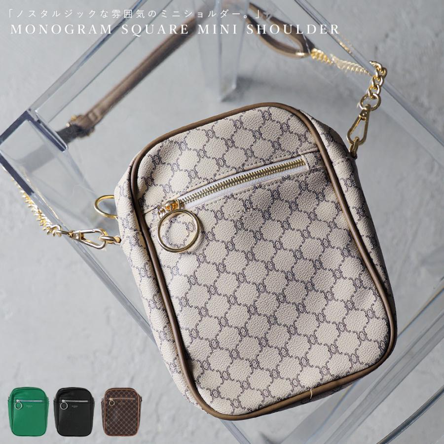 モノグラム柄 スクエア ミニショルダーバッグ レディース ストラップ付