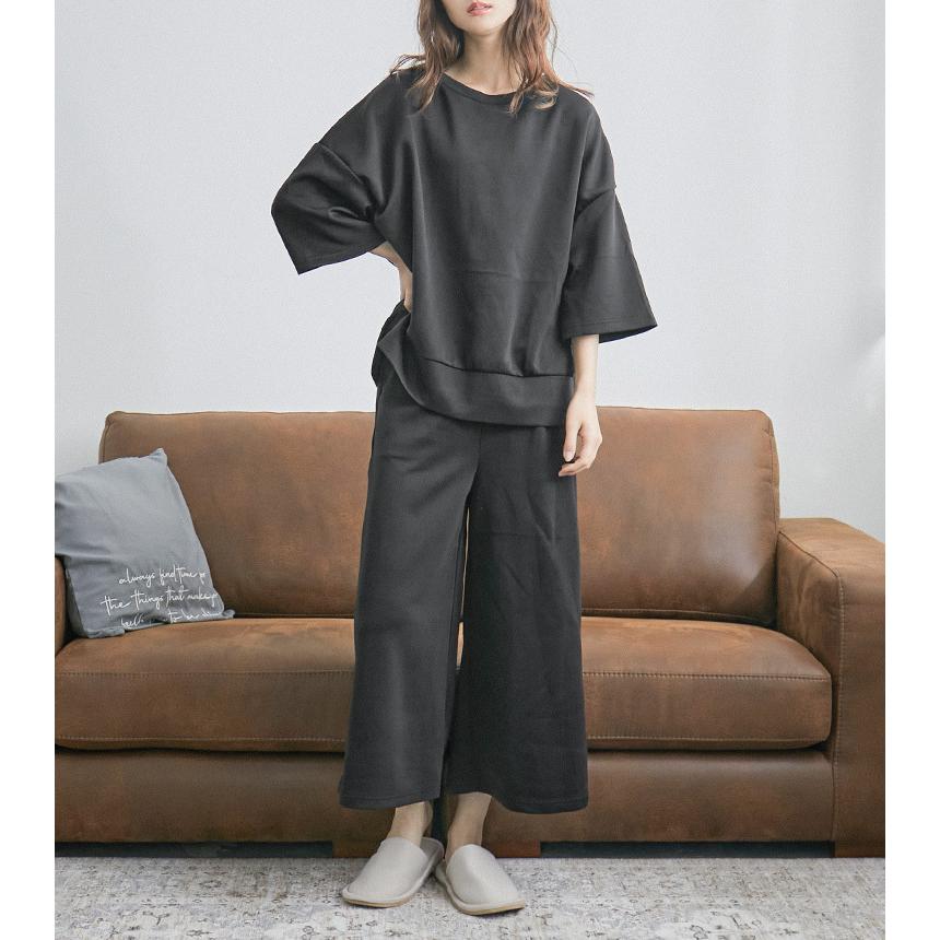 ルームウェア 部屋着 セット ツーピース シャツ パンツ ロング丈 半袖 フードつき ジッパー プリント 幾何学 カジュアル 大人 普段着 夏 一番の