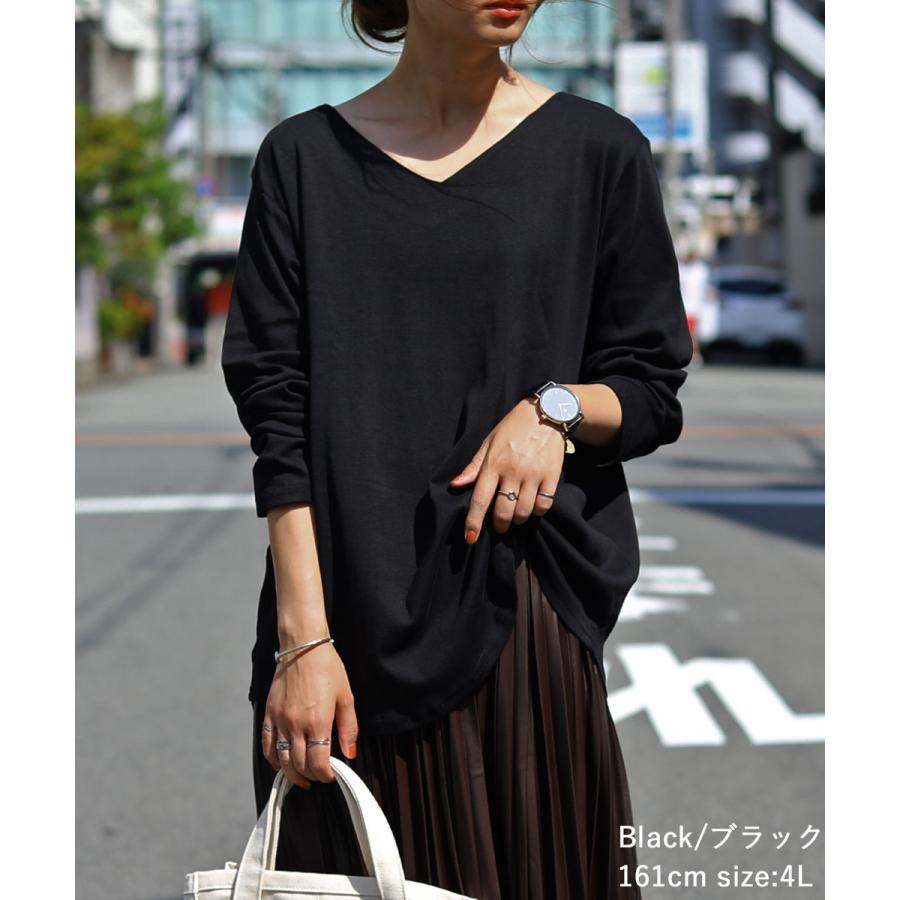 フライスvネックロンt トップス カットソー レディース 長袖 綿 綿100 ロンt 4l 秋冬 Ll M 高速配送 3l L Aw