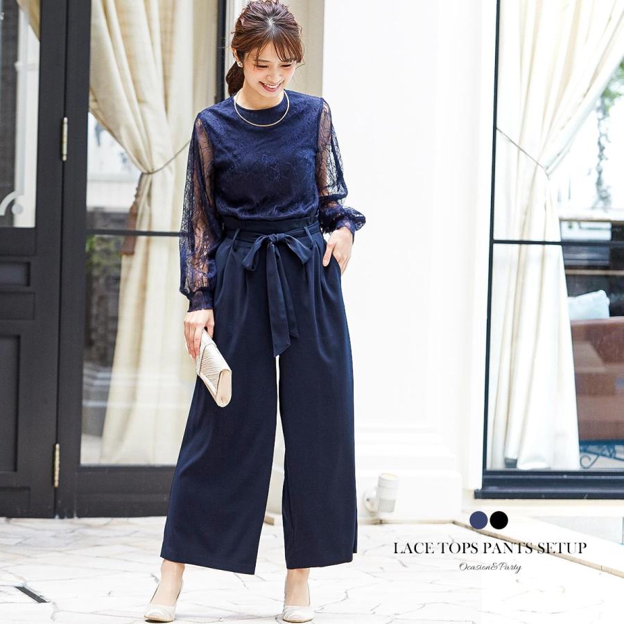セットアップ 結婚式 ワンピース パーティードレス ドレス パンツドレス パンツスタイル オールインワン レース 花柄 2WAY フレア