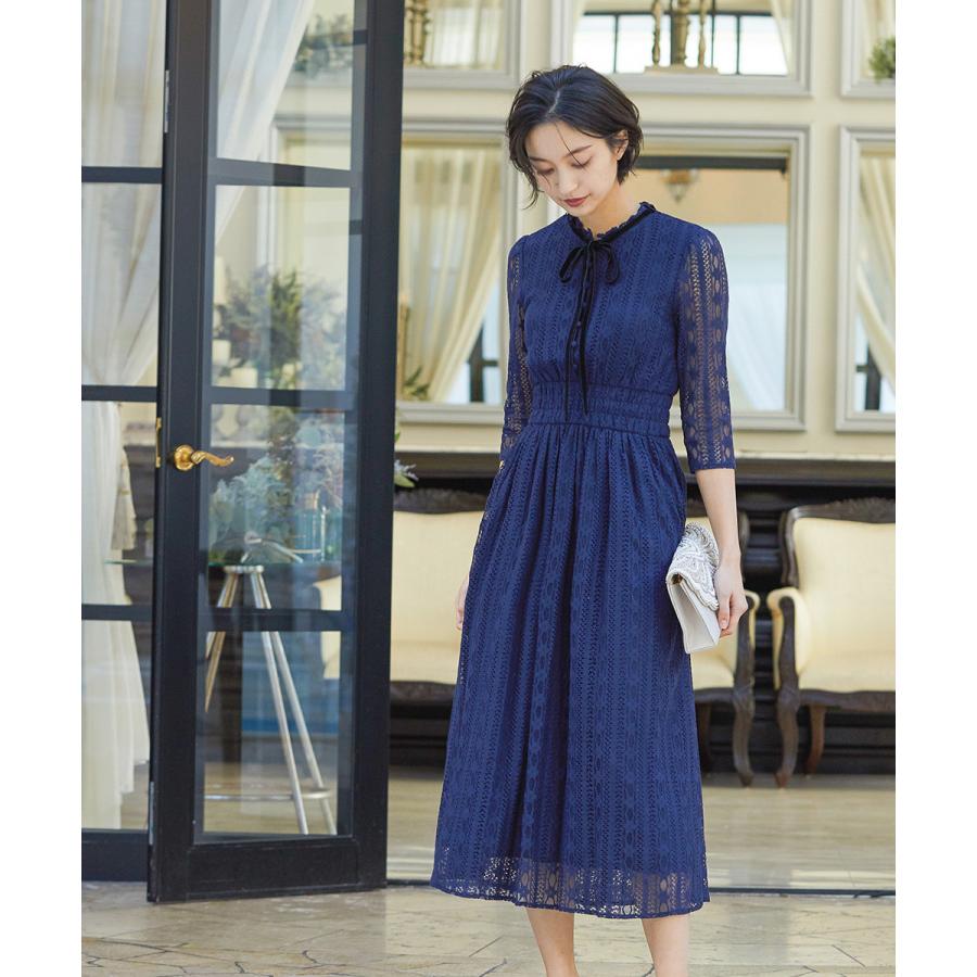 新規購入 結婚式 ワンピース パーティードレス 総レース ロング 長袖 ボウタイ リボン クラシカル 他と被らない 袖あり シアー 透け感 ロング丈 100 本物保証 Www Centrodeladultomayor Com Uy