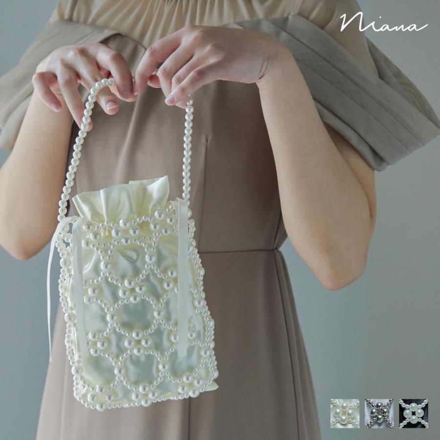 ダイアナ♡様の専用ベージ　ワイヤーバッグ パール・ビーズ　パーティーバッグミニ niana（ニアナ） パールビーズバッグ ハンドバッグ ショルダーバッグ
