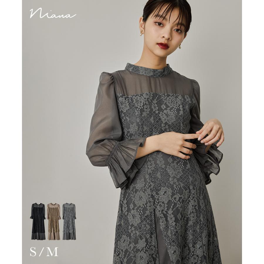 niana（ニアナ） シャーリングスリーブ花柄レースドレス パーティー