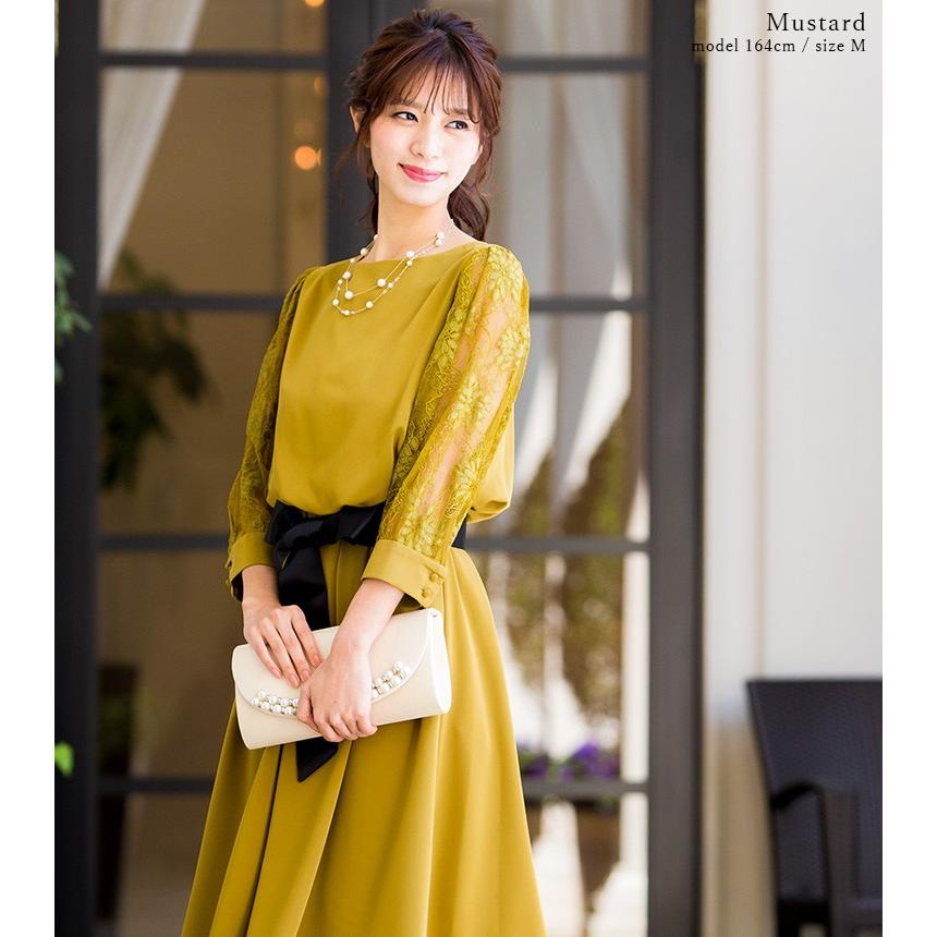 パーティードレス 結婚式 お呼ばれ 披露宴 ドレス ロングワンピース ウエストゴム 袖コンシャス レース袖 リボン ベルト付き ロングドレス パーティー ロング丈 P Fashionletter 通販 Yahoo ショッピング