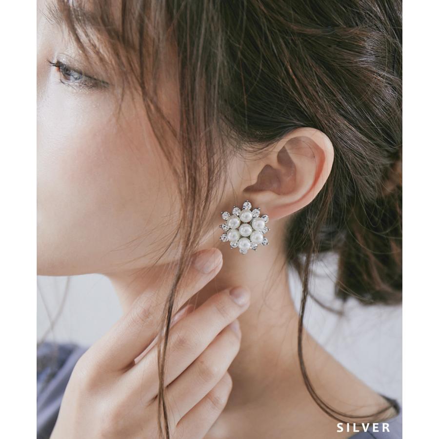 結婚式 上品大人可愛い クリスタルビジュー パールピアスイヤリング