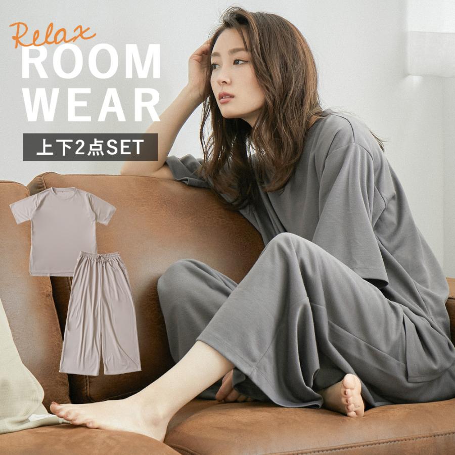 さらさらタッチが気持ちいいセットアップルームウェア 上下2点set 部屋着 パジャマ ワンマイルウェア ビッグシルエット 外出 クルーネック Tシャツ カットソー Rb009 Fashionletter 通販 Yahoo ショッピング