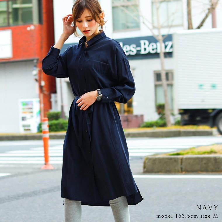 シャツワンピース スプリングコート 19ss ロングワンピース ワンピ シャツ ミリタリーシャツ ベルト付き M L 2way ガウンコート 羽織り アウター Sd35 Fashionletter 通販 Yahoo ショッピング