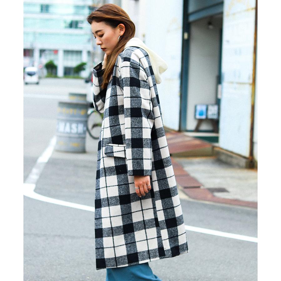 チェック ノーカラーコート チェック柄 ノーカラー コート モノトーン ウール ゆったり レディース アウター ジャケット チェスターコート ドロップショルダー Sd9679a Fashionletter 通販 Yahoo ショッピング