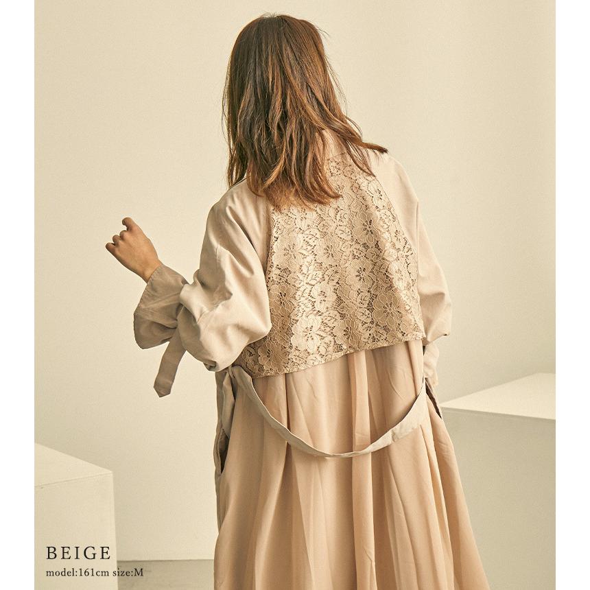 繊細なレースとふんわりシフォン生地の切り替えデザイン バックレース トレンチコート スプリングコート レディース ロング コート ガウンコート 春コート Sd98 Fashionletter 通販 Yahoo ショッピング
