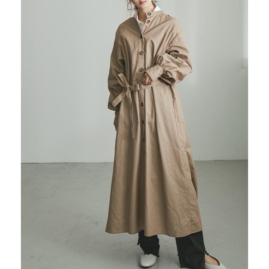 前後2wayで着用可能 ワンピースコート ロングワンピース レディース ロング丈 マキシ丈 ワンピ 長袖 ロング 羽織 カーデ ガウン コート スタンドカラー ツイル Xe Fashionletter 通販 Yahoo ショッピング