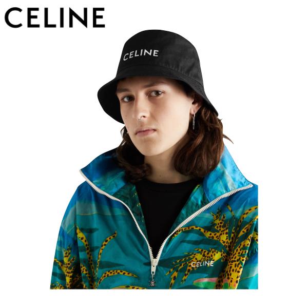 CELINE Hat Black Mens 2020AW ロゴプリント コットンツイル バケット 