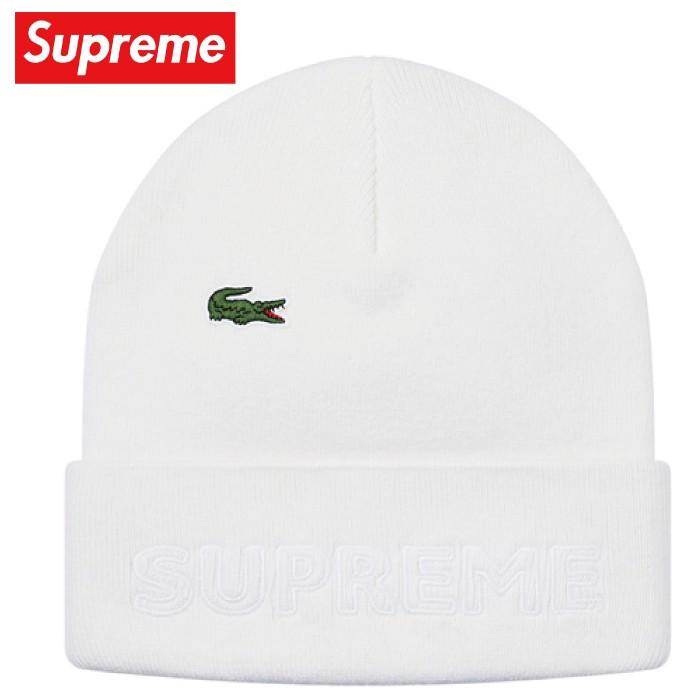 素敵でユニークな Beanie LACOSTE シュプリーム Supreme ニット 2019-2020年秋冬 ホワイト White 帽子 ビーニー ニット帽、ビーニー