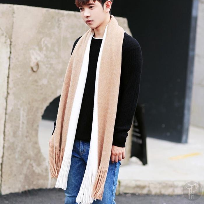 大判ストール メンズ バイカラー マフラー 大判 切り替え フリンジ