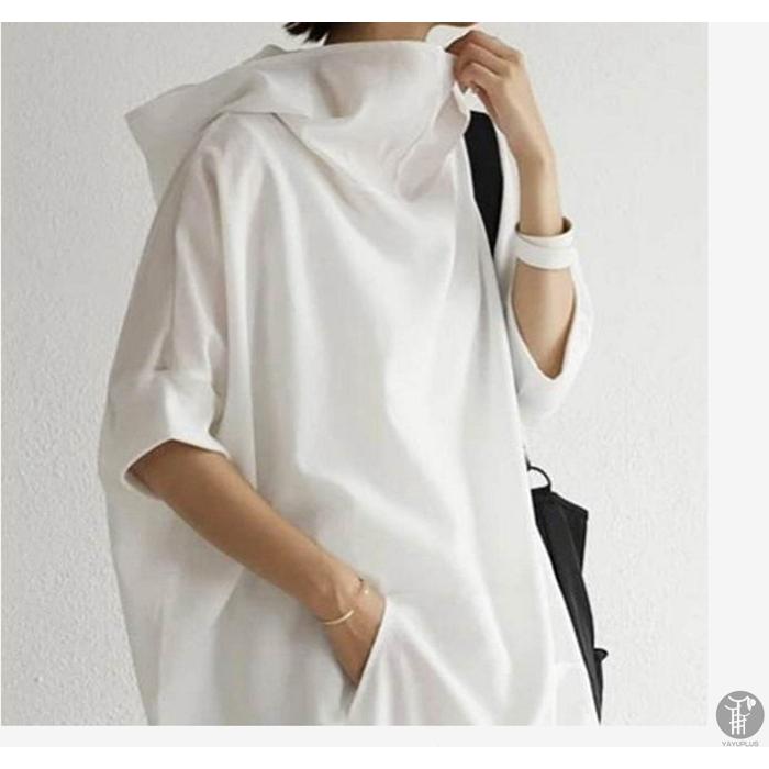 パーカー レディース tシャツ 五分袖 フード付き ゆったりパーカー 半袖パーカー Tシャツ カットソー トップス プルオーバー