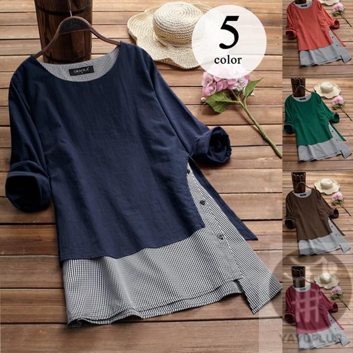 切り替えロングシャツ 重ね着風 ブラウス シャツワンピース ワンピース チュニック レディース ナチュラル 長袖 体型カバー ゆったり 秋服 新作 代引不可 Yuzao07 流行リズム 通販 Yahoo ショッピング