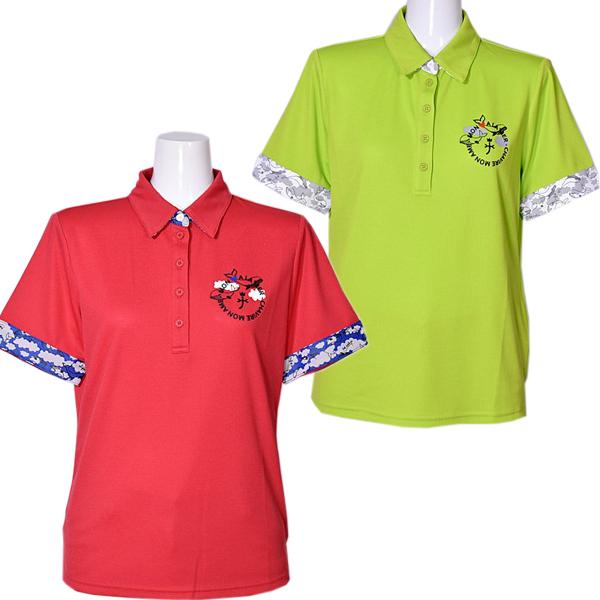 カステルバジャック CASTELBAJAC レディース 半袖衿裏雲&クジラ柄ポロシャツ ゴルフウェア (アウトレット50%OFF)半額 通常販売価格:19800円