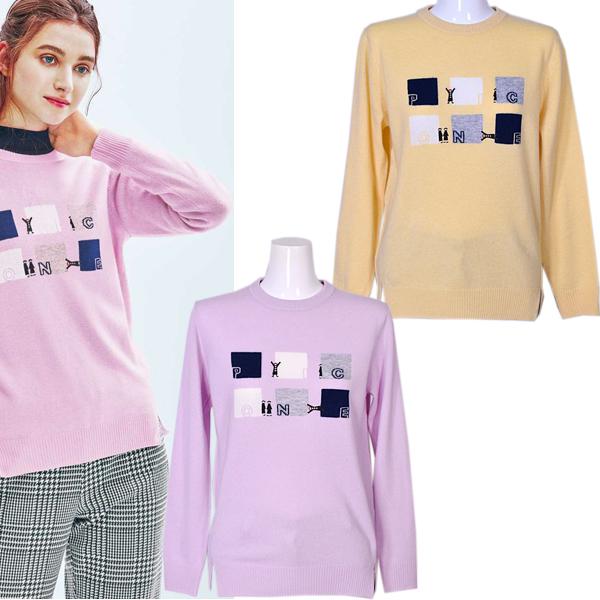 ピッコーネ PICONE レディース 長袖クルーネックセーター ウール&カシミヤ混 プルオーバー ゴルフウェア (アウトレット50%OFF)半額 通常販売価格:39600円