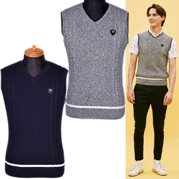 23区ゴルフ 22春夏新作 23区golf メンズ ケーブル編みvネックニット