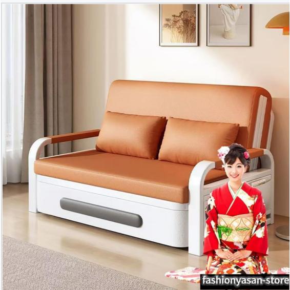 ソファーベッド[オレンジ/158cm+5cm スポンジ+2cm ココナッツコイア