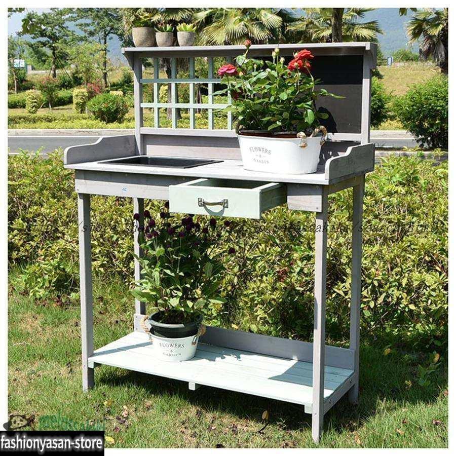 36''木製ガーデンポッティングベンチ作業台屋外ガーデン作業台テーブル