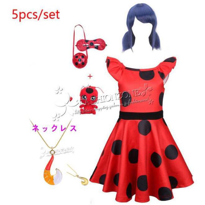ミラキュラス レディバグ シャノワール風 Marinette 子供服袖なしワンピース コスプレ衣装 ブランド激安セール会場 100 140 Cm イヤリング 帽子 変装 夏 Cos 仮面 日常服