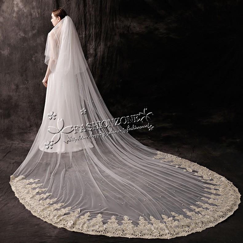 即納最大半額 韓版ロングベール350cmシャンペン金花レース結婚式用ベール コーム付き ウェディングベール 二次会 花嫁 ブライダル フェイスアップ マリアベール 史上最も激安 Www Velkeucho Cz