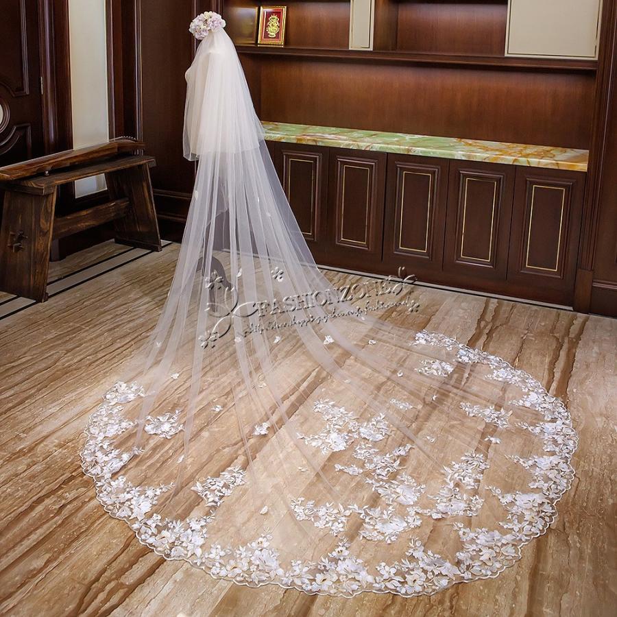 【美品】ララシャンス ロングベール 3m 2段 コーム付 ラインストーン ベール 韓版韓版ロングベール400cm結婚式用レース ベール コーム付き