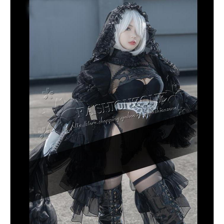 ニーア オートマタ風 2 B黒ウェディングドレス花嫁 コスプレ衣装 演出服 アニメ VTuber 仮装 YouTuber コスチューム コミケ ハロウィンの画像