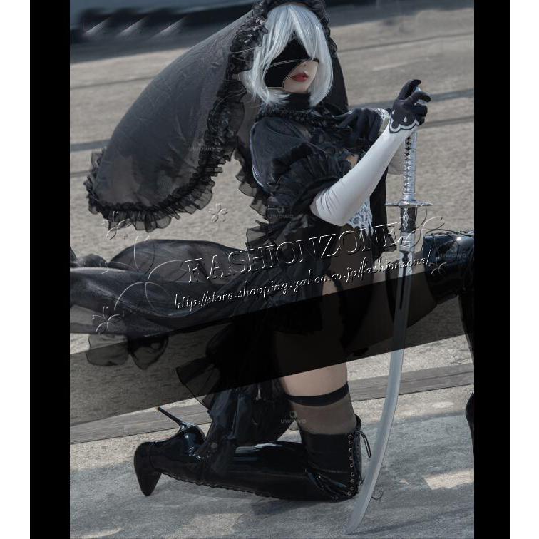 ニーア オートマタ風 2 B黒ウェディングドレス花嫁 コスプレ衣装 演出服 アニメ VTuber 仮装 YouTuber コスチューム コミケ ハロウィンの画像