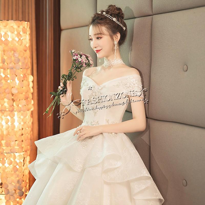 ウェディングドレス ベール 二次会 結婚式 披露宴 花嫁 衣装 宮廷ウエディングドレス レース ロングドレス韓国風 大きいサイズ lf002 Fashion Zone 通販 Yahoo ショッピング