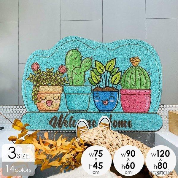 幸せなふたりに贈る結婚祝い 猫 サボテン ポップ イラスト 玄関 おしゃれ シンプル 模様替え インテリア マット カーペット リーフ ホワイト ブルー ピンク グリーン 屋外用ドアマット カラー D Hansphotography Schnell Io