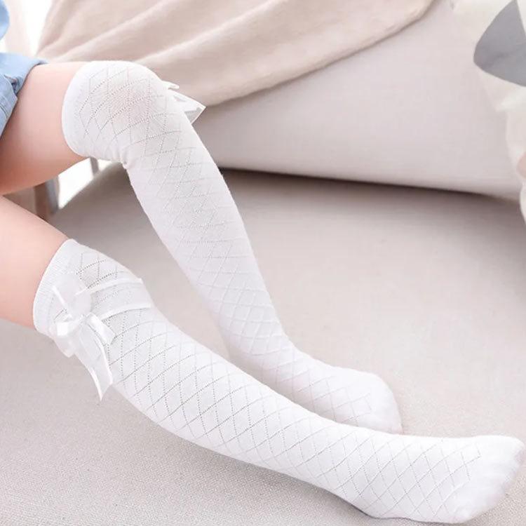 キッズ 靴下 女の子 おしゃれ 春 夏 秋 インナーソックス 薄手 ハイソックス 新作入荷 無地 ニーハイソック ３足セット メッシュ コットン レースソックス