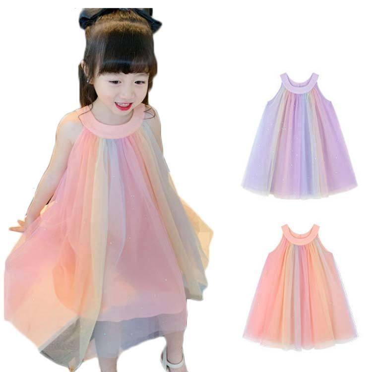 国際ブランド ロングワンピース キッズ チュールワンピース 夏 フレア プリーツワンピース 子供服 キャミワンピース ミディアム丈 丸襟 おしゃれ カラフル 女の子 ワンピース サイズ 140 Jarquifar Com